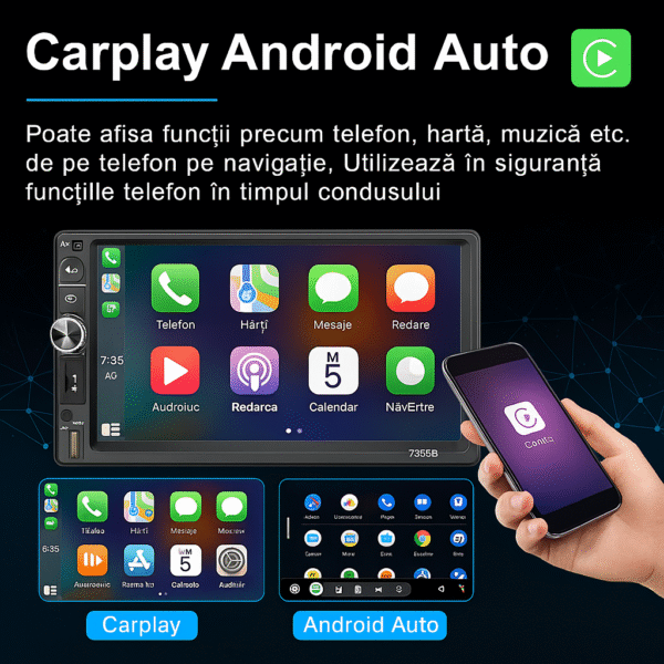 Navigatie universala 1 DIN Carplay Android Auto 1 Din Car Radio Car MP5 Player BT FM EQ Aux In+ Mic