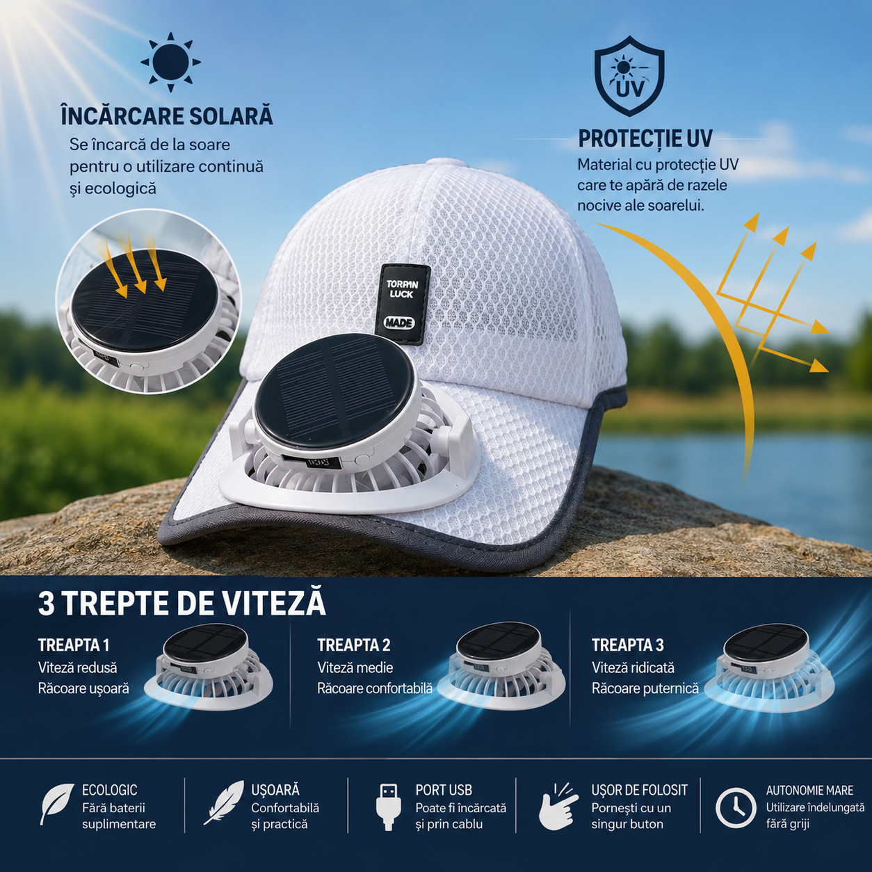Sapca cu ventilator solar