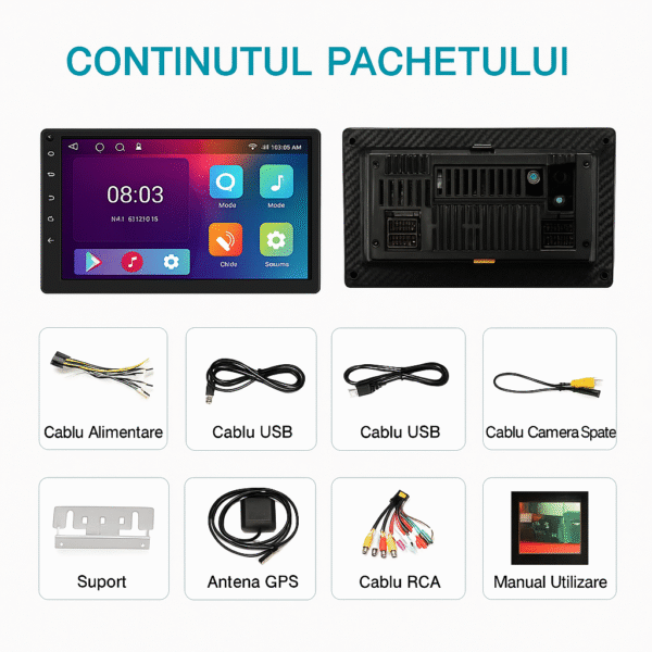 Navigatie universala 9" Android HD de 9″ 2GB RAM, 32GB ROM, Bluetooth 4.0, Carplay